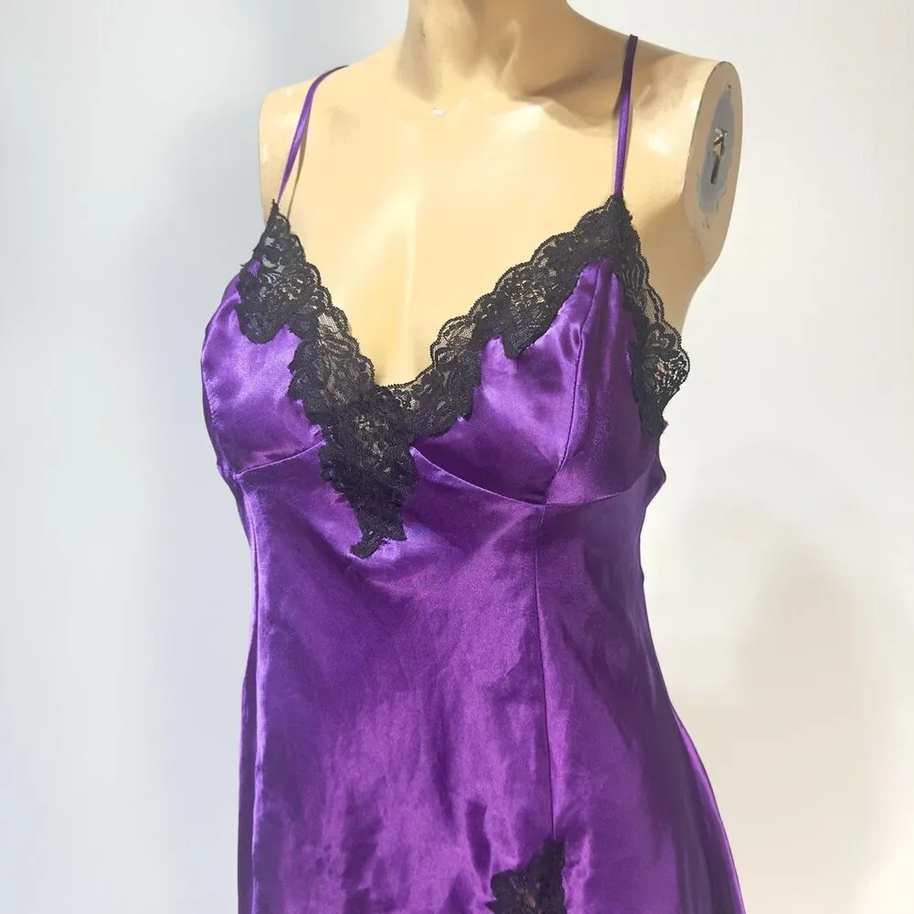 Vintage Frederick's Of Hollywood Purple Satin Slip Dress Lingerie Nightie Size L
